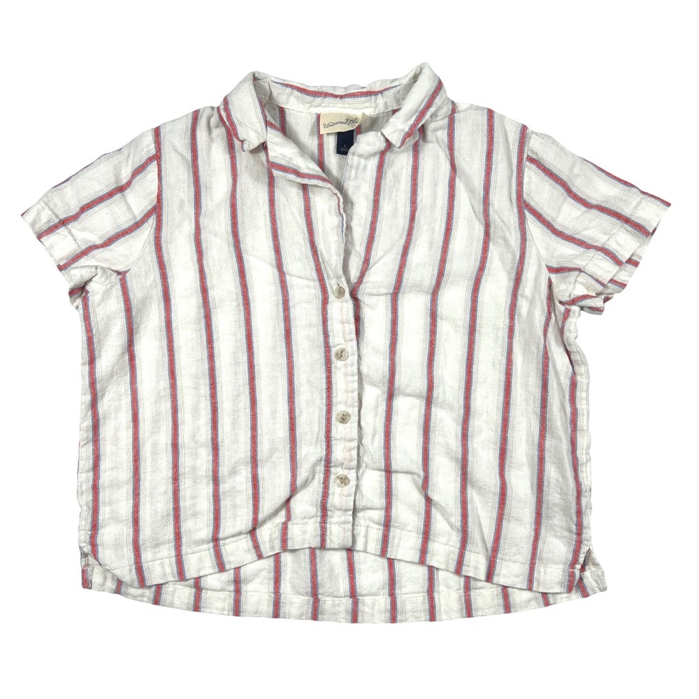 Universal Thread Small Red White Blue Striped Linen Blend Button Down Top USA